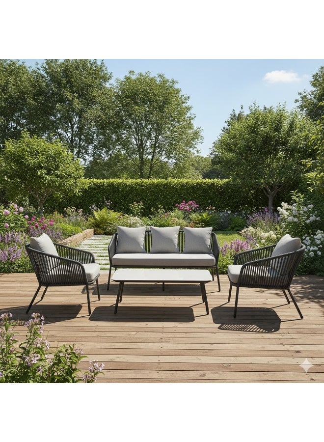 Imported Rope Outdoor Seating Set Patio Furniture Garden Balcony Terrace Sofa and Chairs Weather Resistant Cushions Durable Modern Stylish Outdoor Lounge Set - Image 3